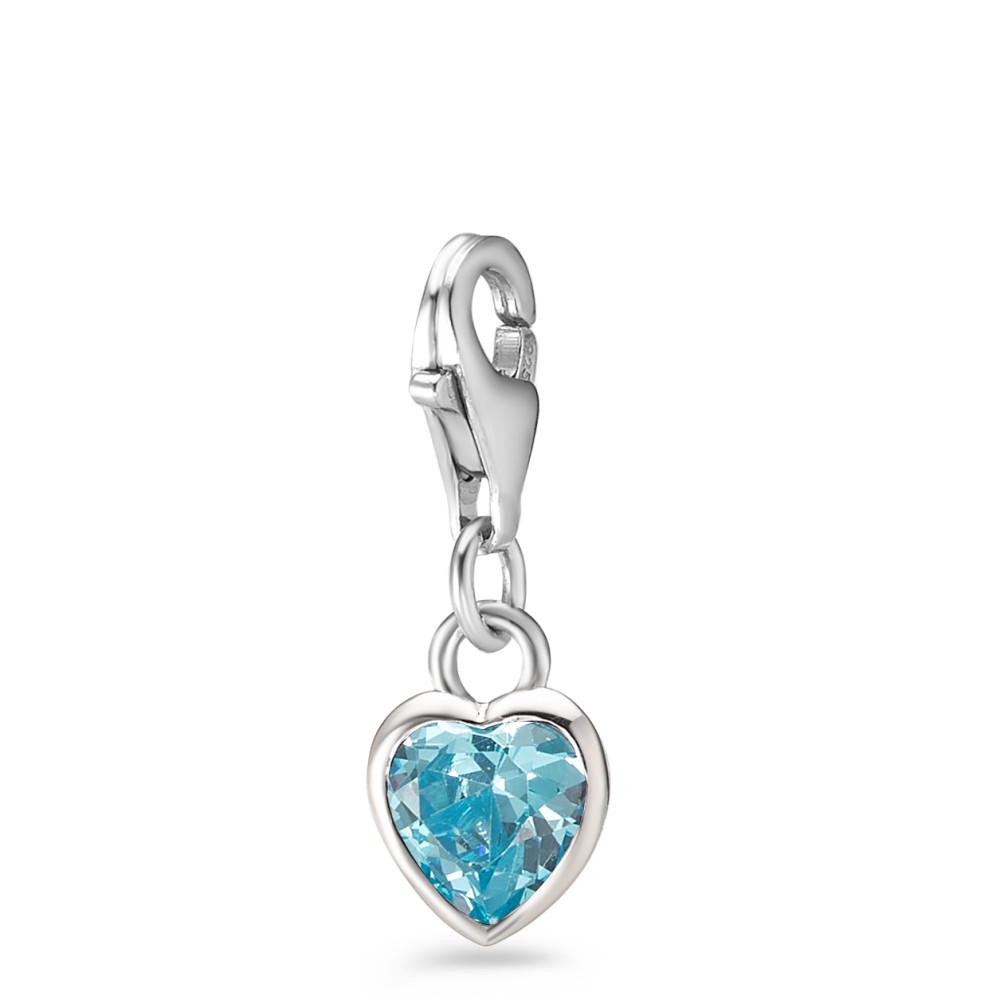 Charms Argent Zircone aqua Rhodié Coeur Ø7 mm-585747