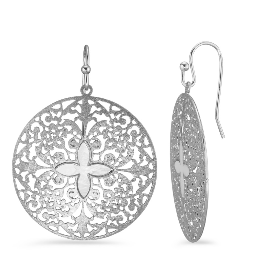 Pendant d'oreilles Bronze Rhodié nacre blanc Ø30 mm-585827