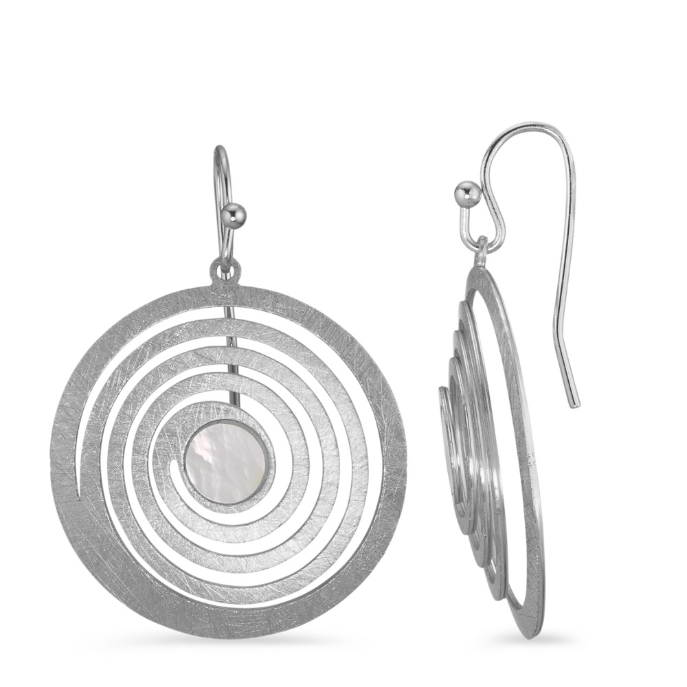 Pendant d'oreilles Bronze Rhodié nacre blanc Ø25 mm-585835