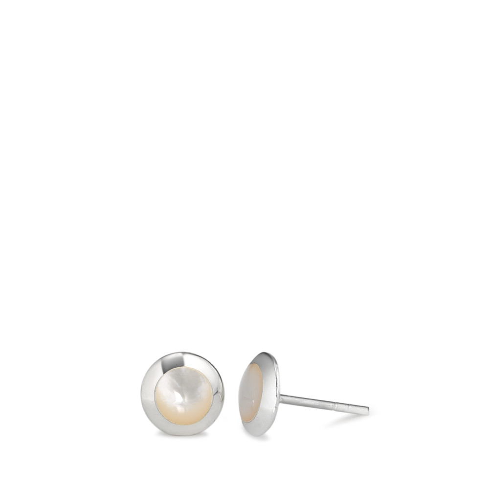 Clous d'oreilles Argent Rhodié nacre blanc, 2 Perles, 5 mm Ø8 mm-586220