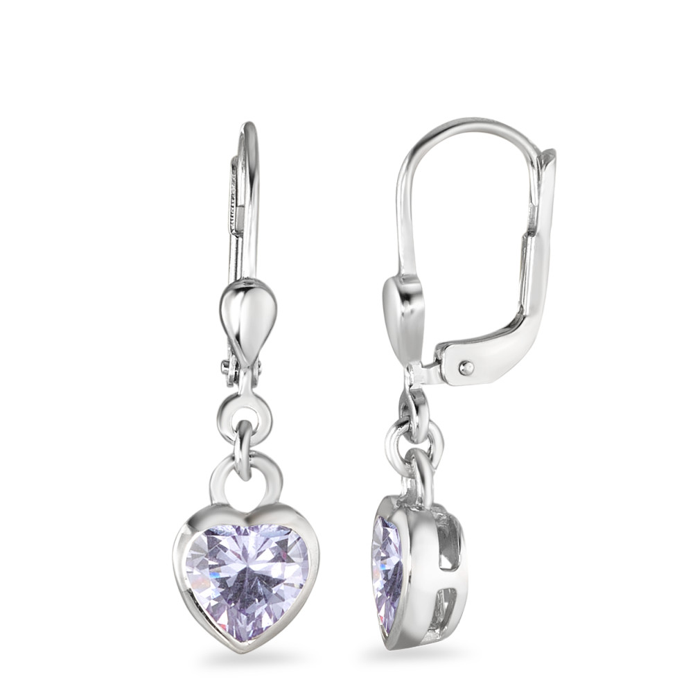 Pendant d'oreilles Argent Zircone pourpre, 2 Pierres Rhodié Coeur Ø7 mm-586238
