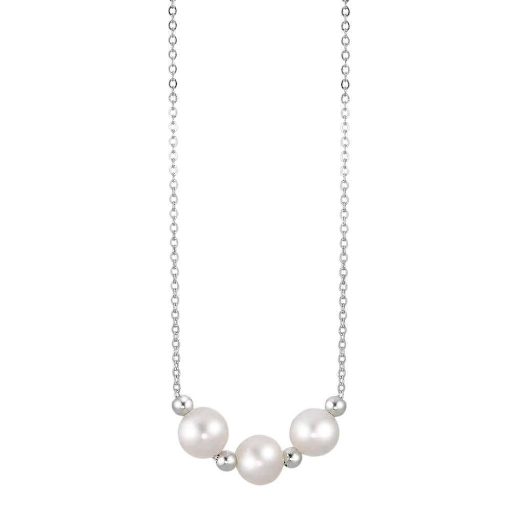 Collier Argent Rhodié perle d'eau douce blanc, 3 Perles, 7 mm 38-42 cm-586386