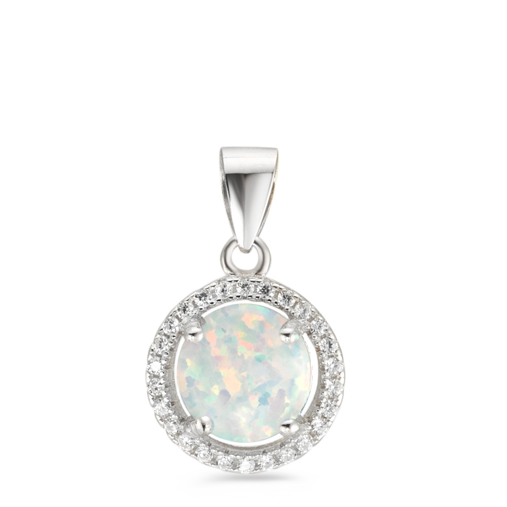 Pendentif Argent Zircone blanc Rhodié Ø12 mm-586418