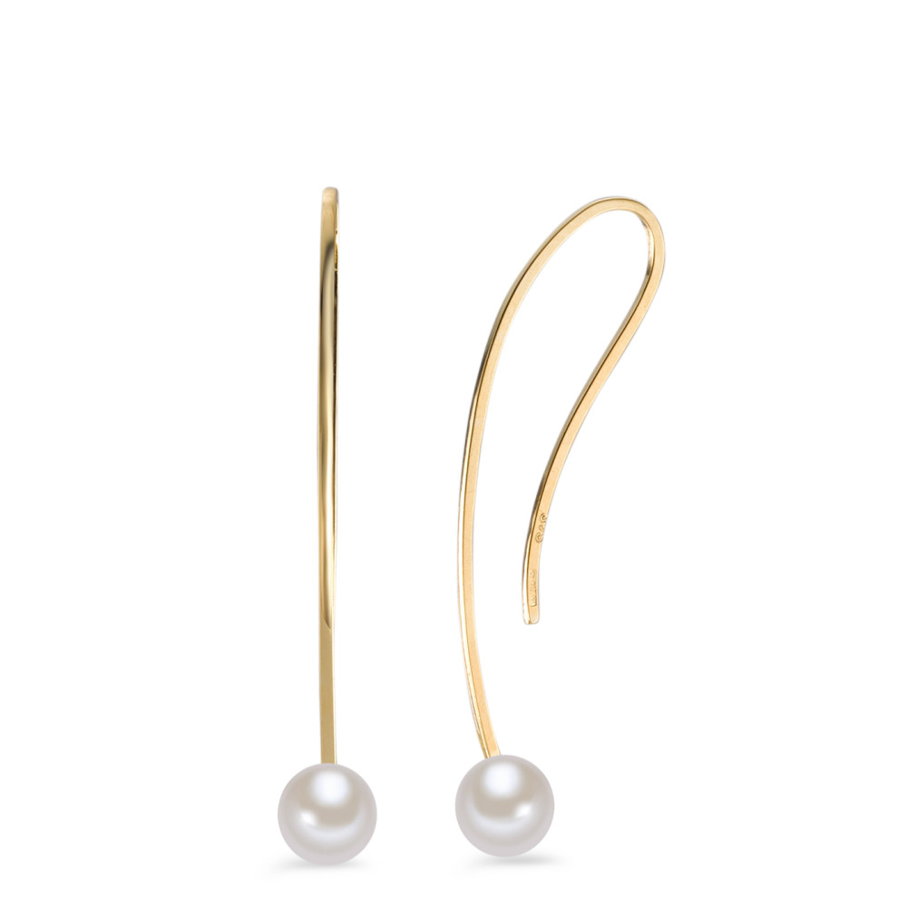 Pendant d'oreilles Or jaune 9K perle d'eau douce blanc, 2 Perles, 4.5 mm-586429
