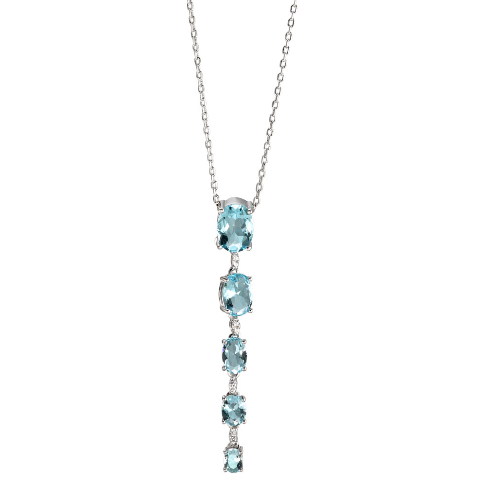 Collier Argent [synth. Aquamarin] 11 Pierres Rhodié 42-45 cm-586620