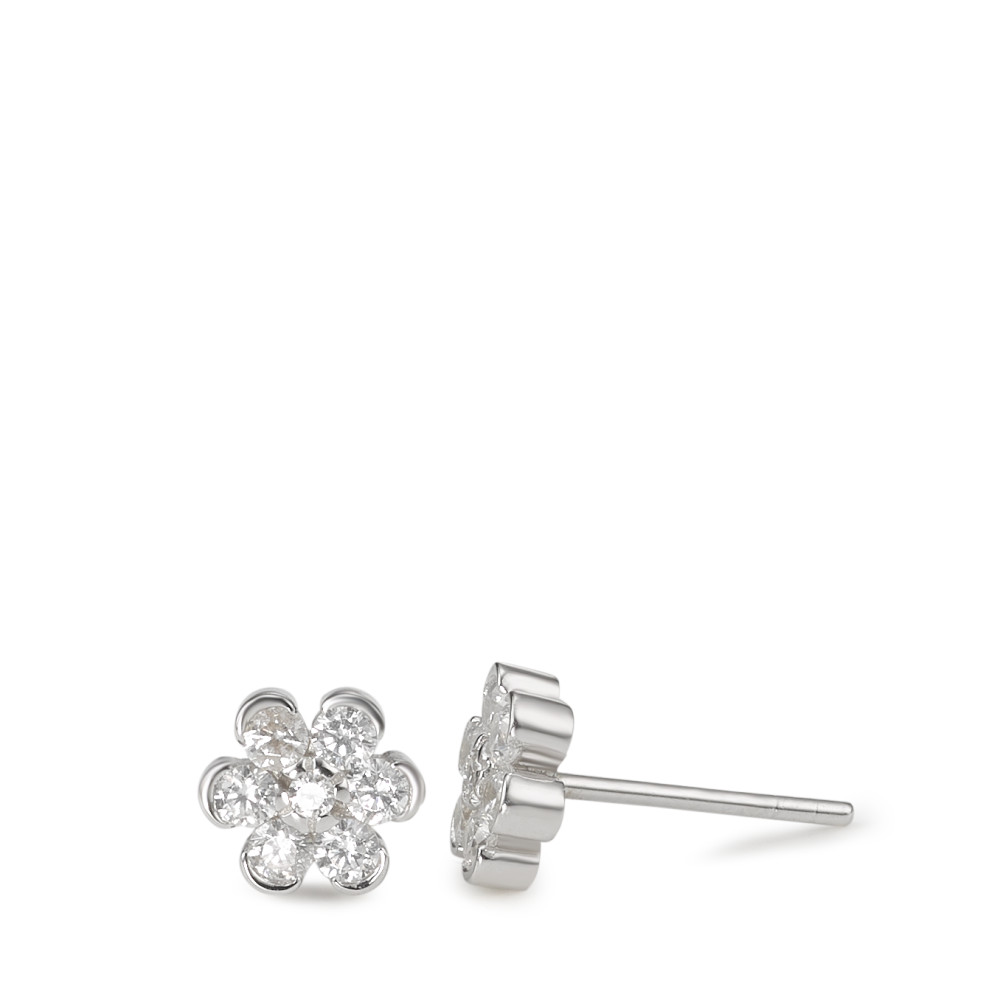 Clous d'oreilles Argent Zircone 14 Pierres Rhodié Fleur Ø7 mm-586734