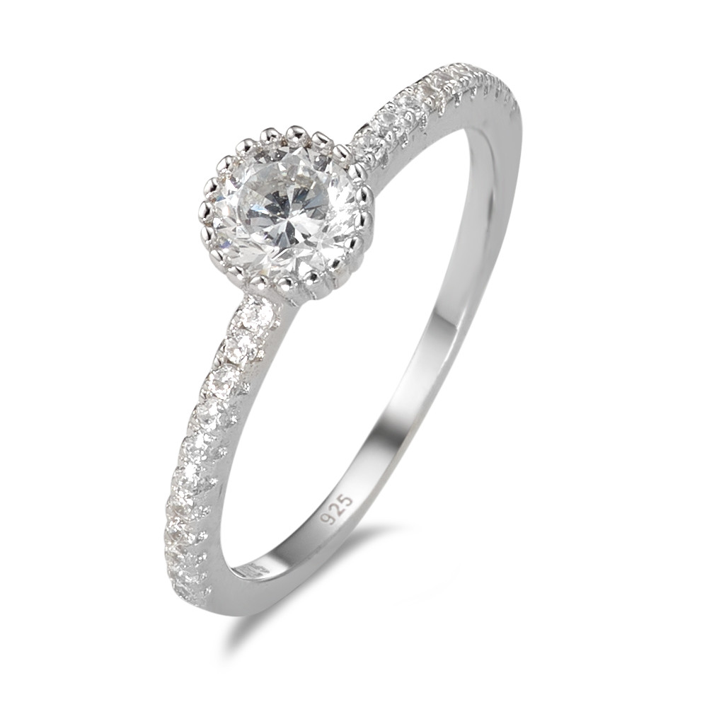 Bague solitaire Argent Zircone Rhodié Ø5.5 mm-586748