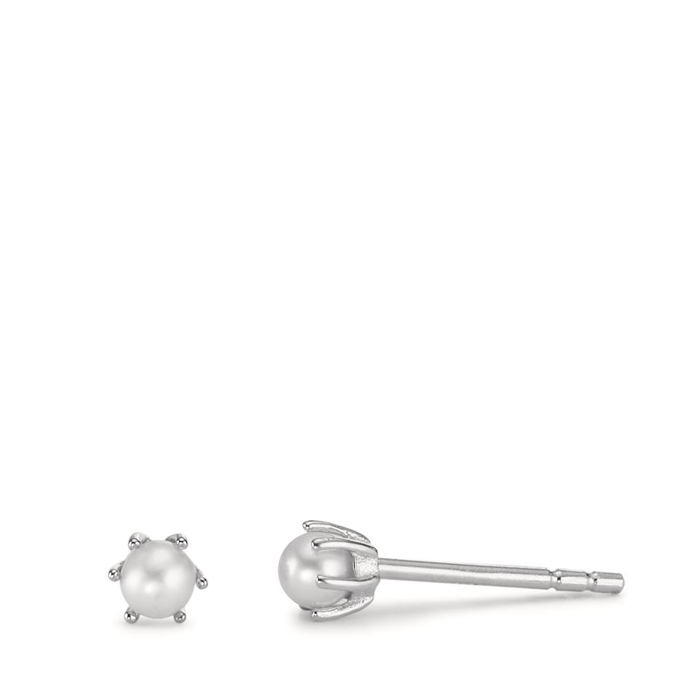 Clous d'oreilles Argent Rhodié perle d'eau douce blanc, 2 Perles, 3 mm-586762