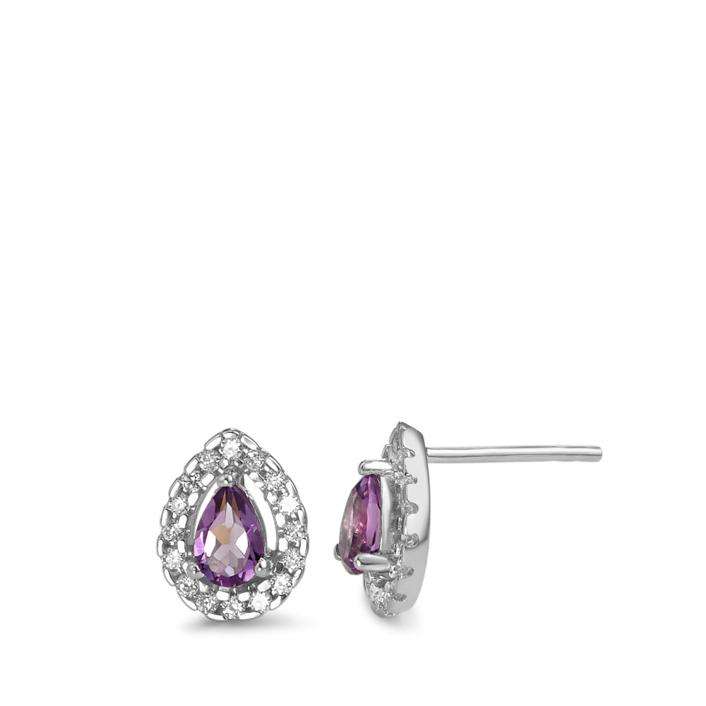 Clous d'oreilles Argent Améthyste, Zircone Rhodié-586876