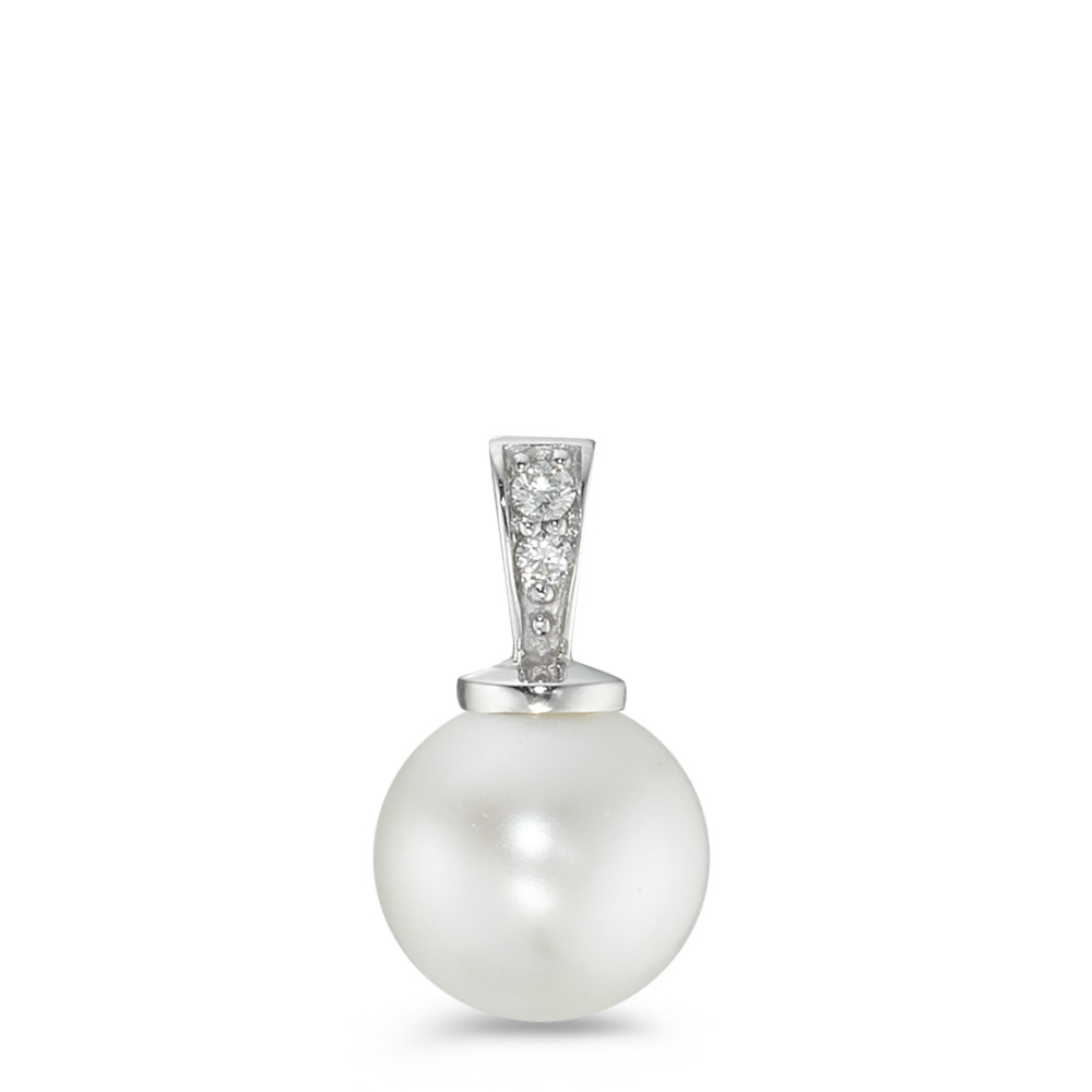 Pendentif Or blanc 18K Diamant 0.025 ct, 2 Pierres, w-si perle d'eau douce blanc, 8 mm-587084