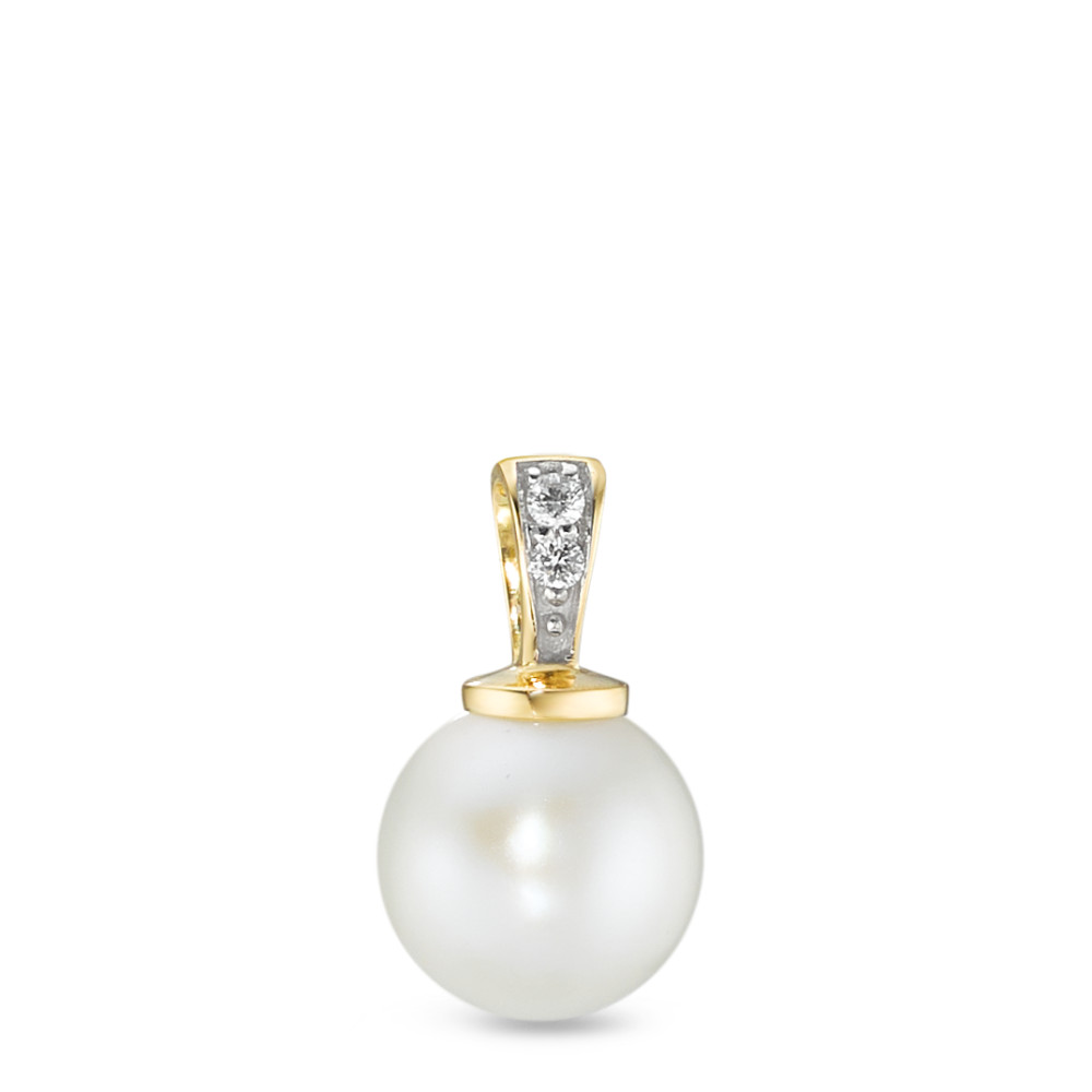 Pendentif Or jaune 18K Diamant 0.025 ct, 2 Pierres, w-si Bicolore perle d'eau douce blanc, 8 mm-587085