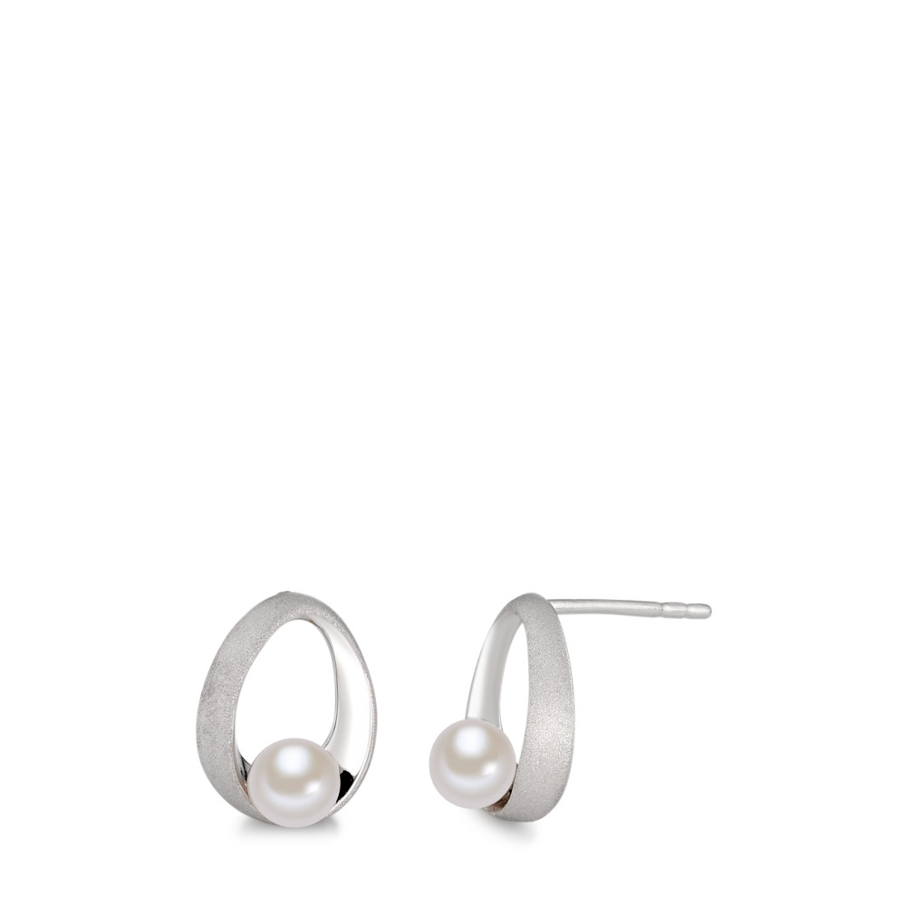 Clous d'oreilles Argent Rhodié perle d'eau douce blanc, 2 Perles, 4 mm-587129