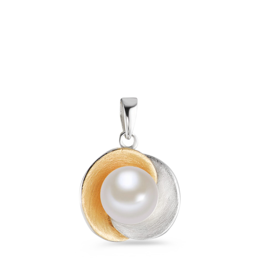 Pendentif Argent jaune Bicolore perle d'eau douce blanc, 8 mm Ø15 mm-587134