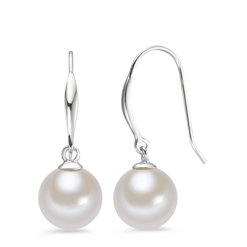 Pendant d'oreilles Or blanc 18K perle d'eau douce blanc, 2 Perles, 8 mm-588054