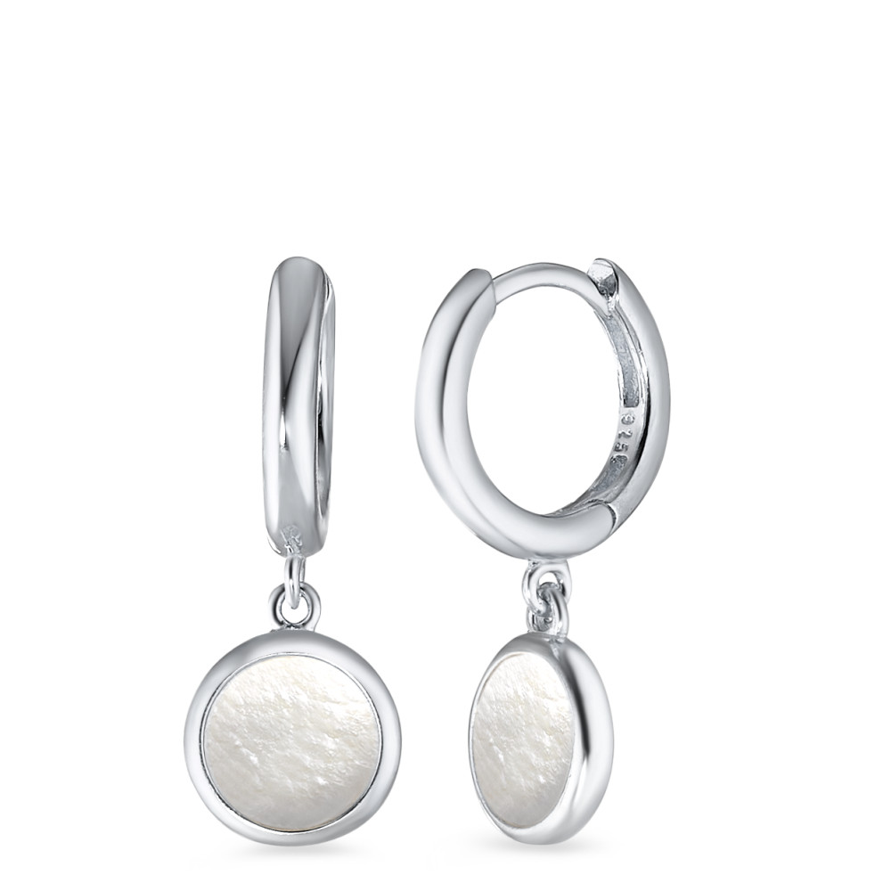 Créoles à charnières Argent Rhodié nacre blanc, 2 Perles-588266