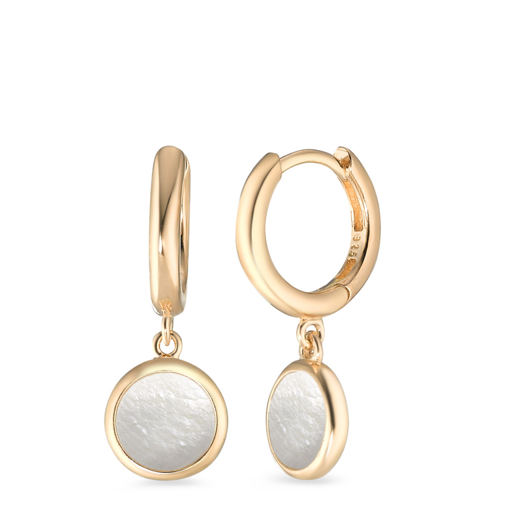 Créoles à charnières Argent jaune Plaqué or nacre blanc, 2 Perles-588268