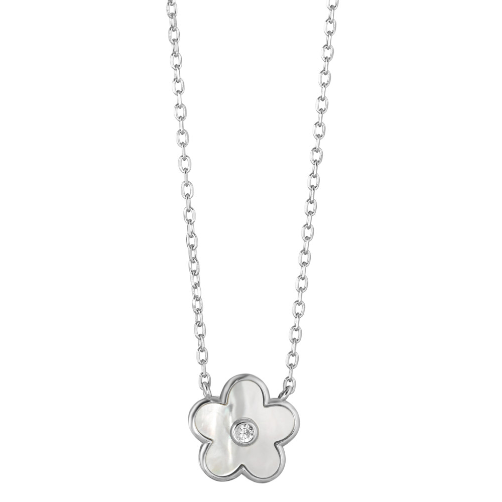 Collier Argent Zircone Rhodié nacre blanc Fleur 41-44 cm Ø11 mm-588370