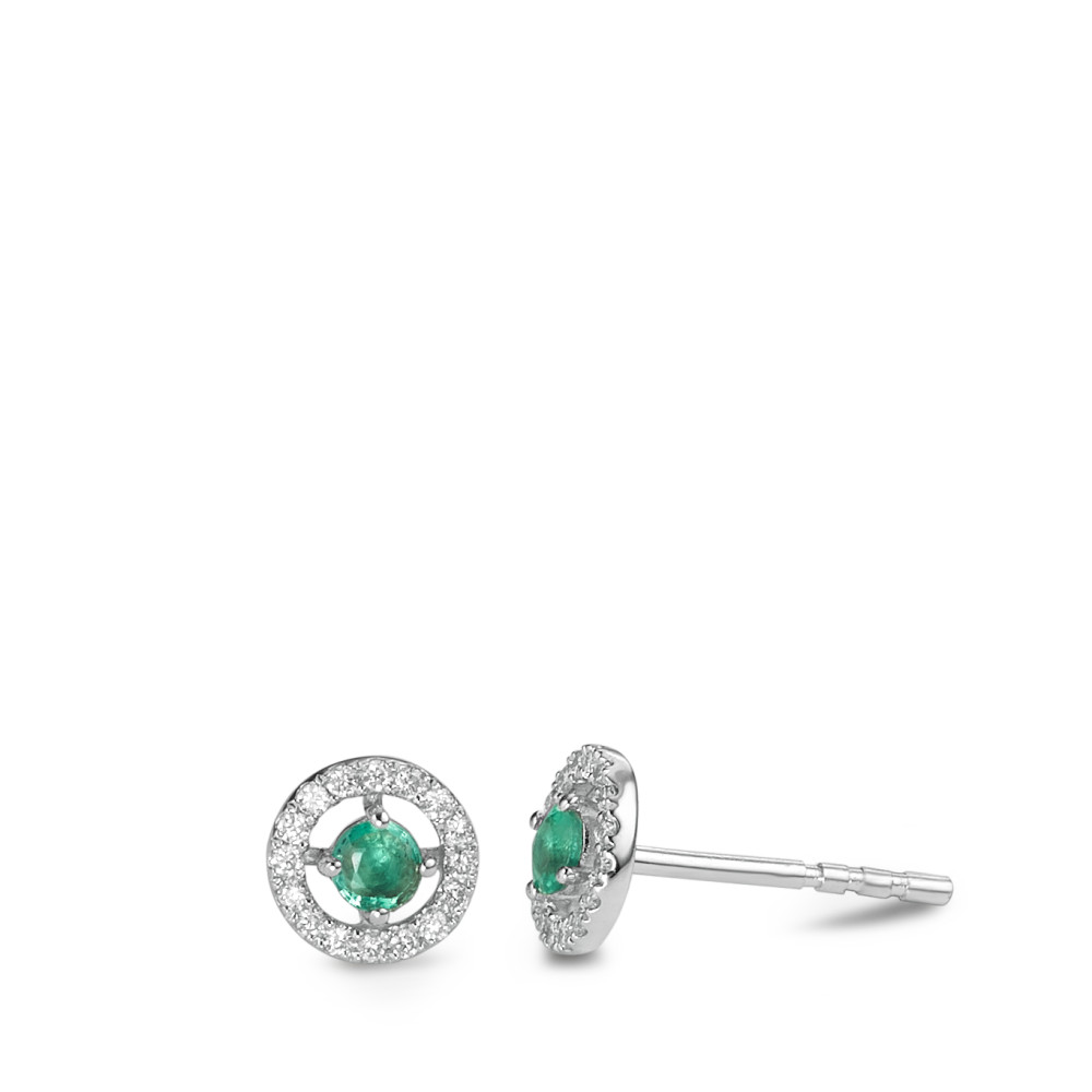 Clous d'oreilles Or blanc 18K Émeraude 0.17 ct, 2 Pierres, Diamant 0.09 ct, w-si Ø6 mm-588461