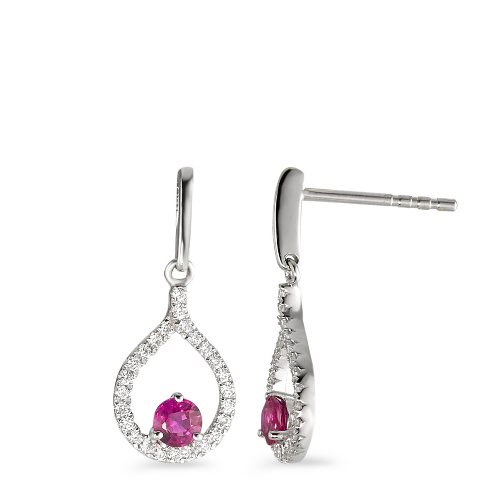 Pendant d'oreilles Or blanc 18K Rubis rouge, 2 Pierres, Diamant 0.18 ct, 50 Pierres, w-si-588462
