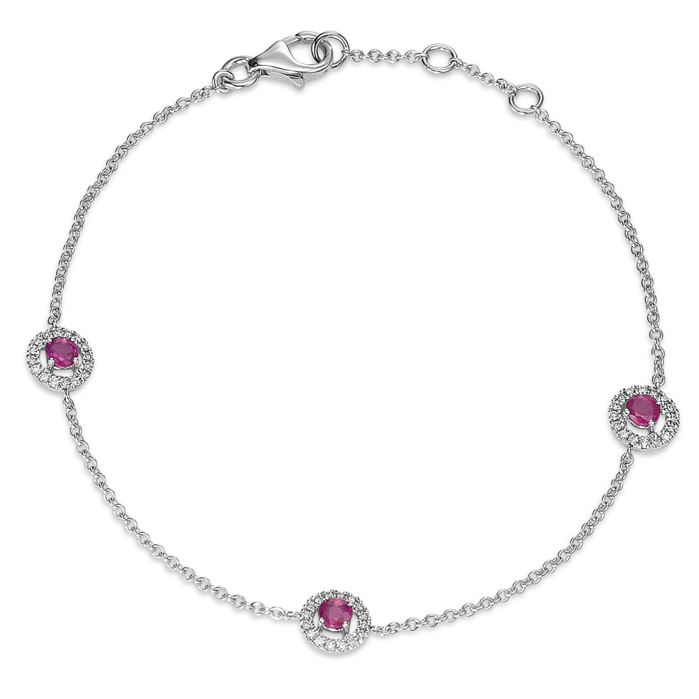 Bracelet Or blanc 18K Rubis 0.43 ct, 3 Pierres, Diamant 0.13 ct, w-si 17-19 cm Ø6.5 mm-588475