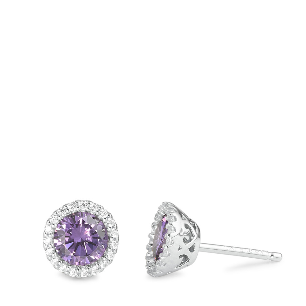 Clous d'oreilles Argent Zircone violet Rhodié Ø8.5 mm-588561