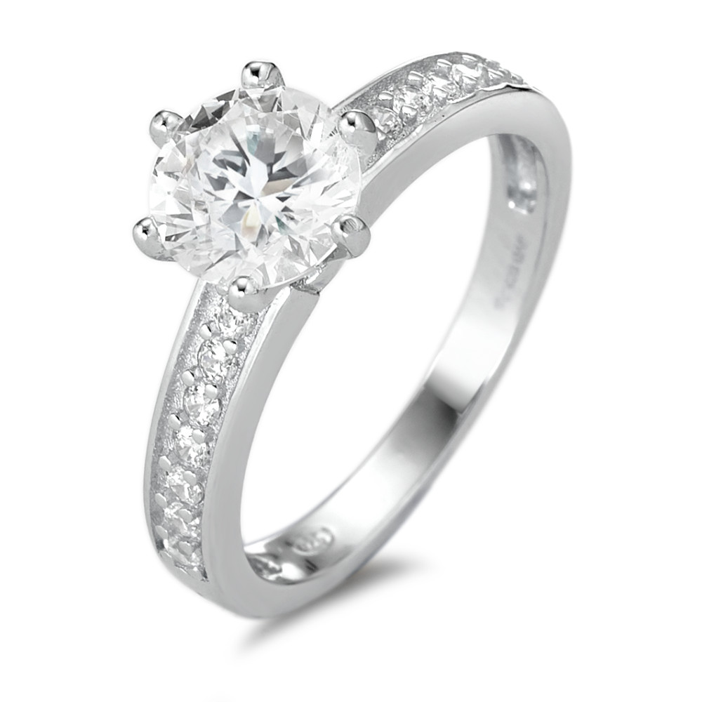 Bague solitaire Argent Zircone Rhodié Ø6.5 mm-588584
