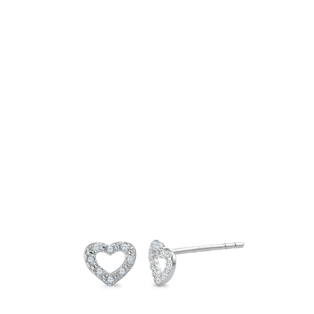 Clous d'oreilles Or blanc 9K Diamant 0.045 ct, 16 Pierres, w-pi1 Coeur Ø6 mm-588793
