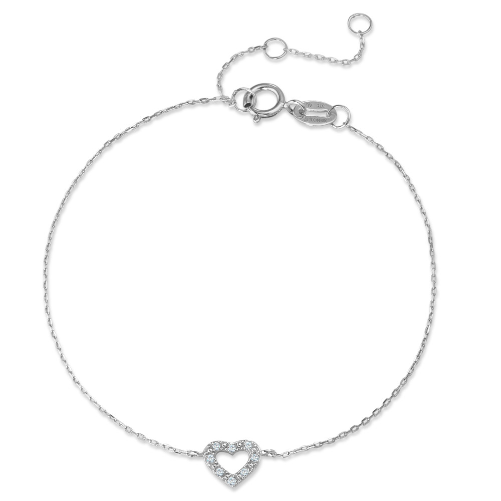 Bracelet Or blanc 9K Diamant 0.025 ct, 8 Pierres, w-pi1 Coeur 15-18 cm-588794
