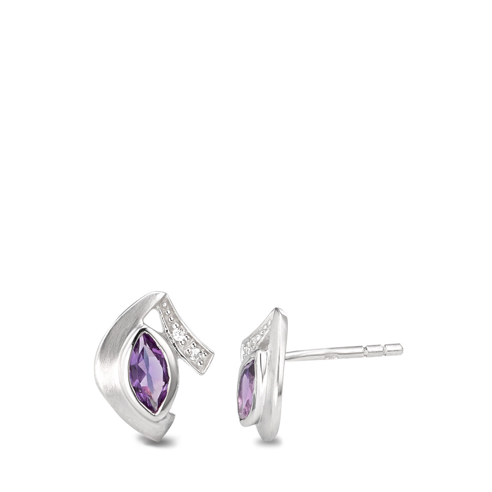 Clous d'oreilles Or blanc 9K Améthyste 6 Pierres Ø10 mm-588818