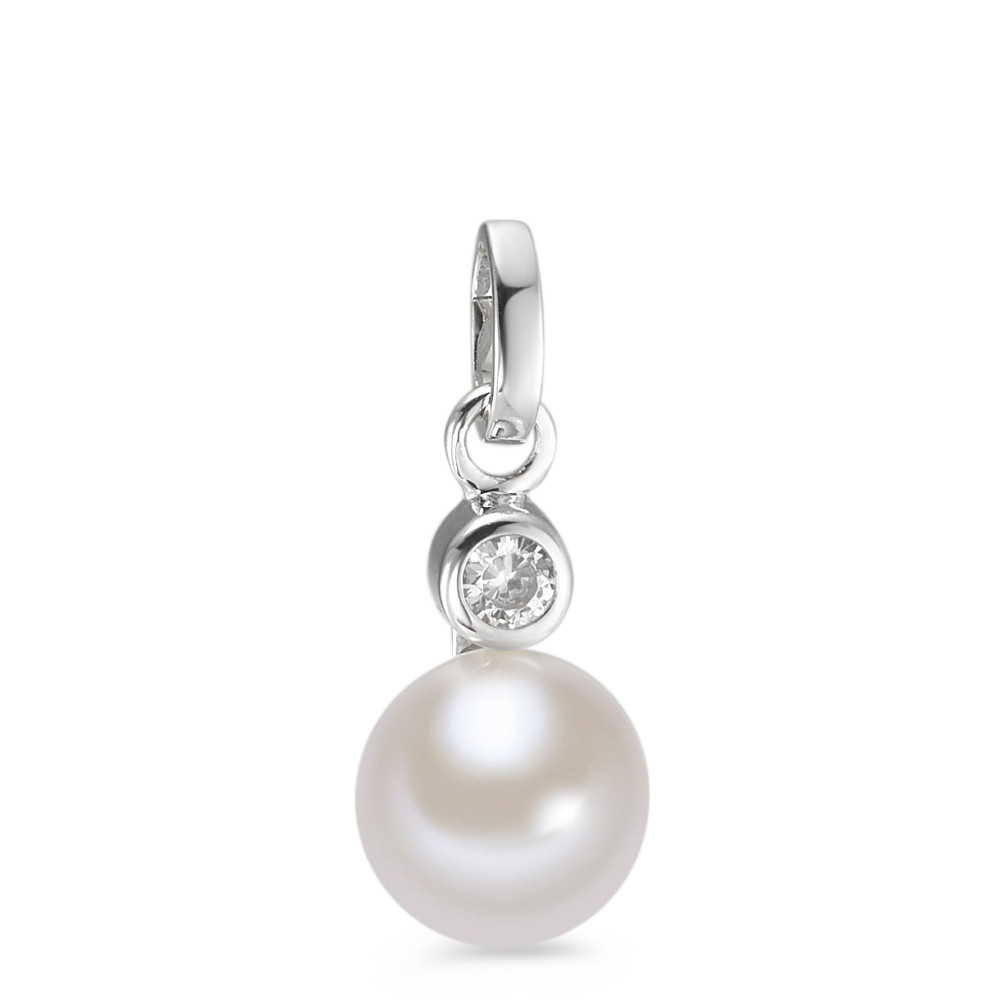Pendentif Or blanc 9K Zircone perle d'eau douce blanc, 7.5 mm-588852