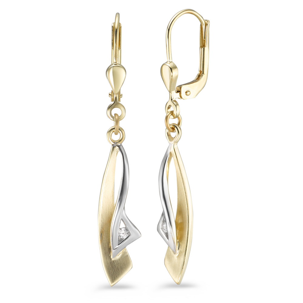 Pendant d'oreilles Or jaune 9K Zircone 2 Pierres Bicolore-588862