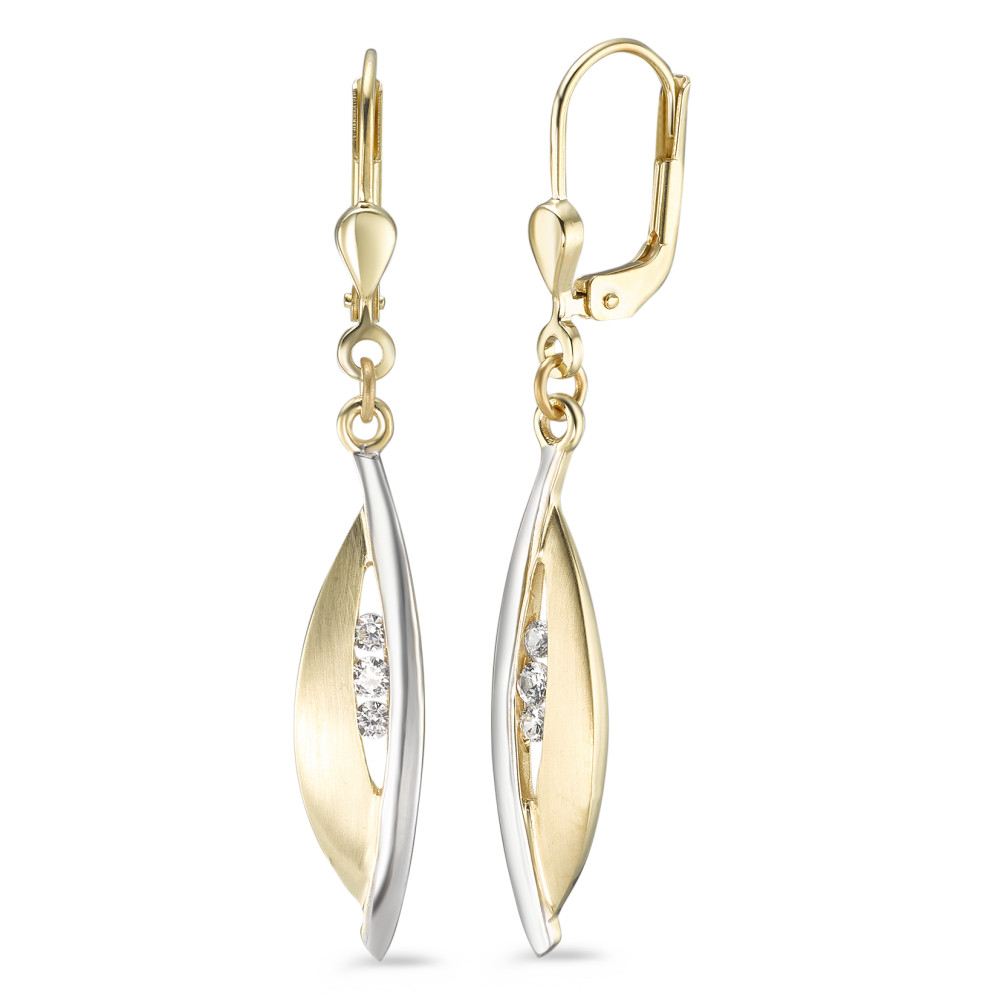 Pendant d'oreilles Or jaune 9K Zircone 6 Pierres Bicolore-588863