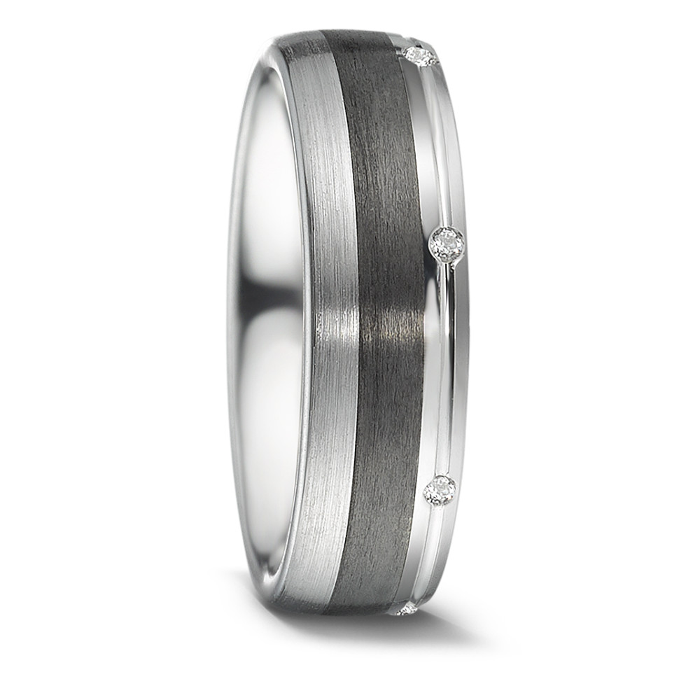 Alliance Or blanc 14K, Carbone Diamant 0.07 ct, 7 Pierres, tw-si-588897