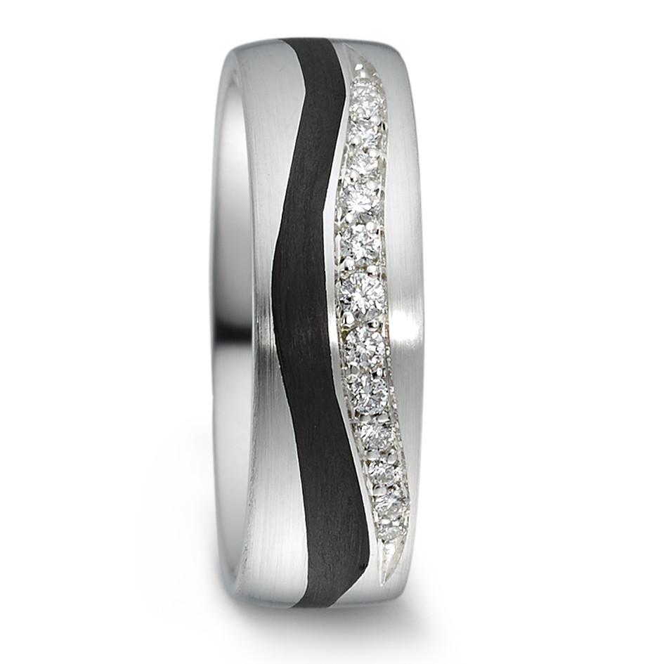 Alliance Or blanc 14K, Carbone Diamant 0.132 ct, 13 Pierres, w-si-588917