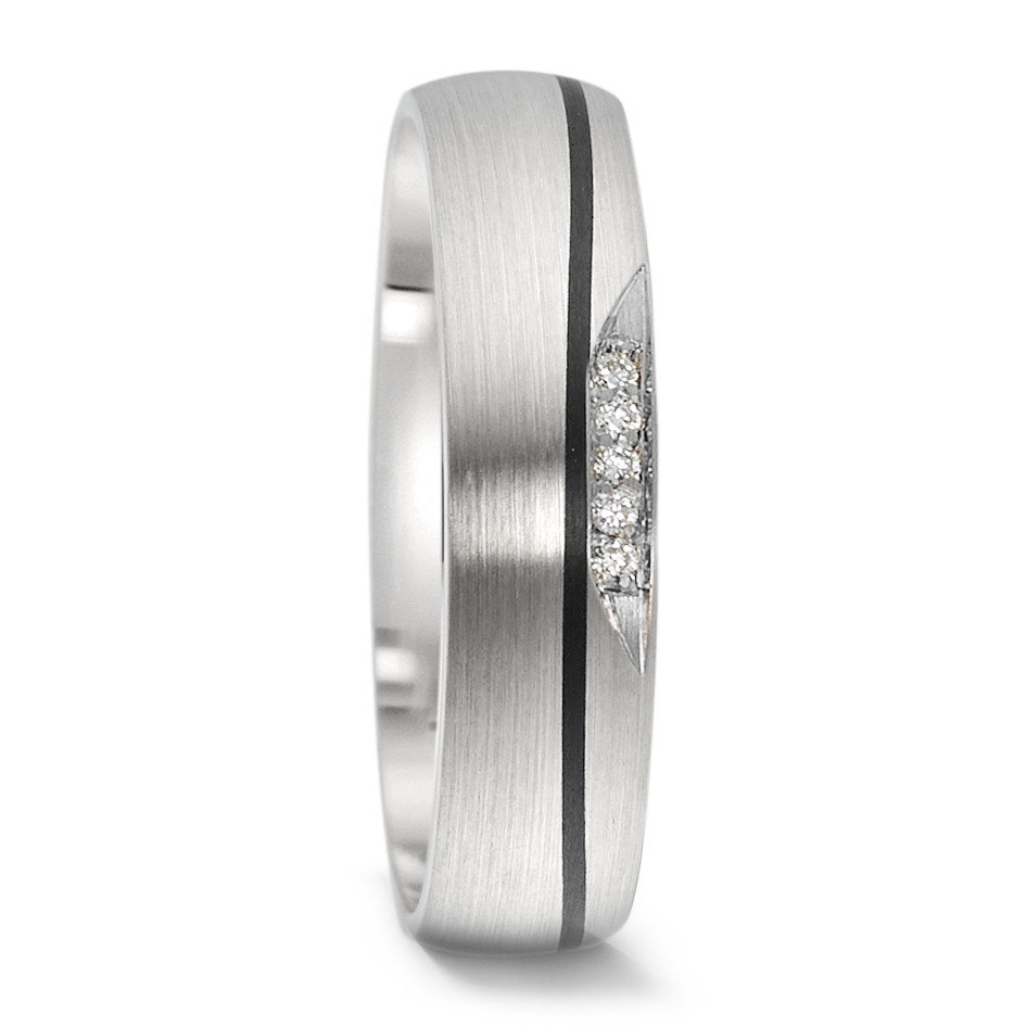 Alliance Or blanc 14K, Carbone Diamant 0.025 ct, 5 Pierres, w-si-588919