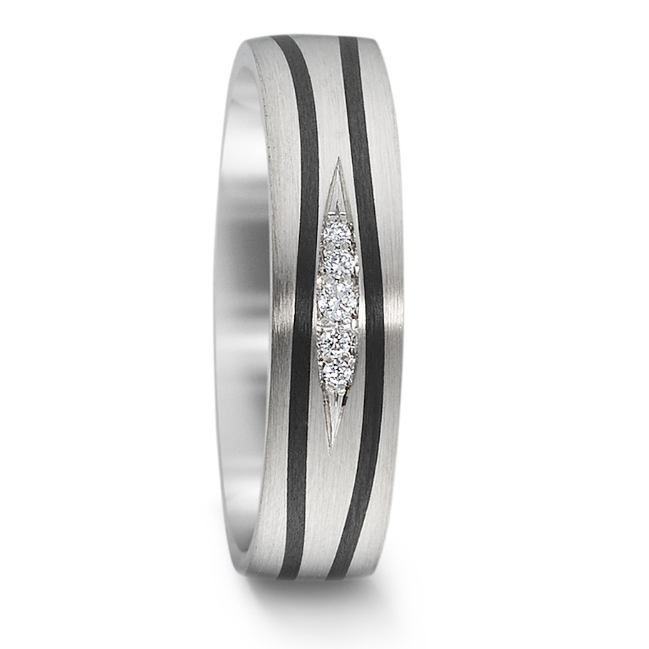 Alliance Or blanc 14K, Carbone Diamant 0.041 ct, 5 Pierres, w-si-588921