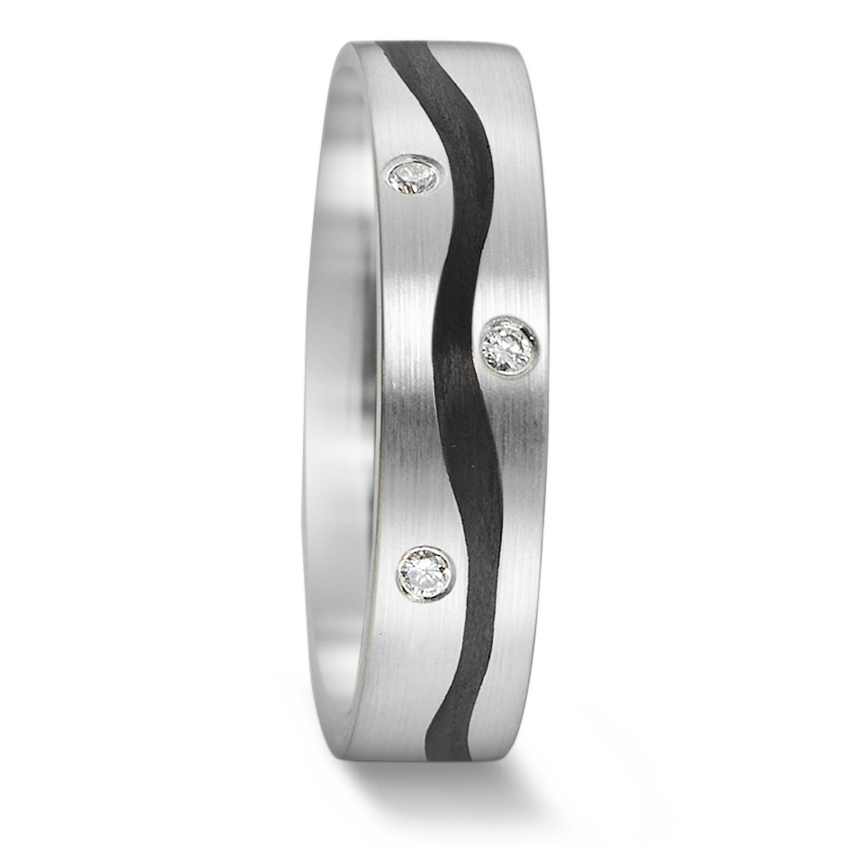 Alliance Or blanc 14K, Carbone Diamant 0.07 ct, 7 Pierres, tw-si-588923