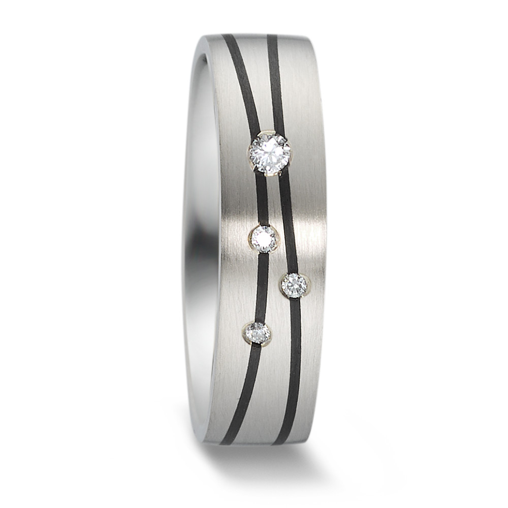 Alliance Or blanc 14K, Carbone Diamant 0.06 ct, 4 Pierres, w-si-588925