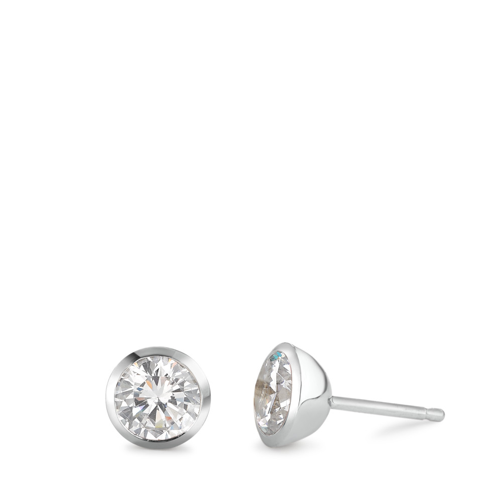 Clous d'oreilles Argent Zircone blanc, 2 Pierres Rhodié Ø7.5 mm-589185
