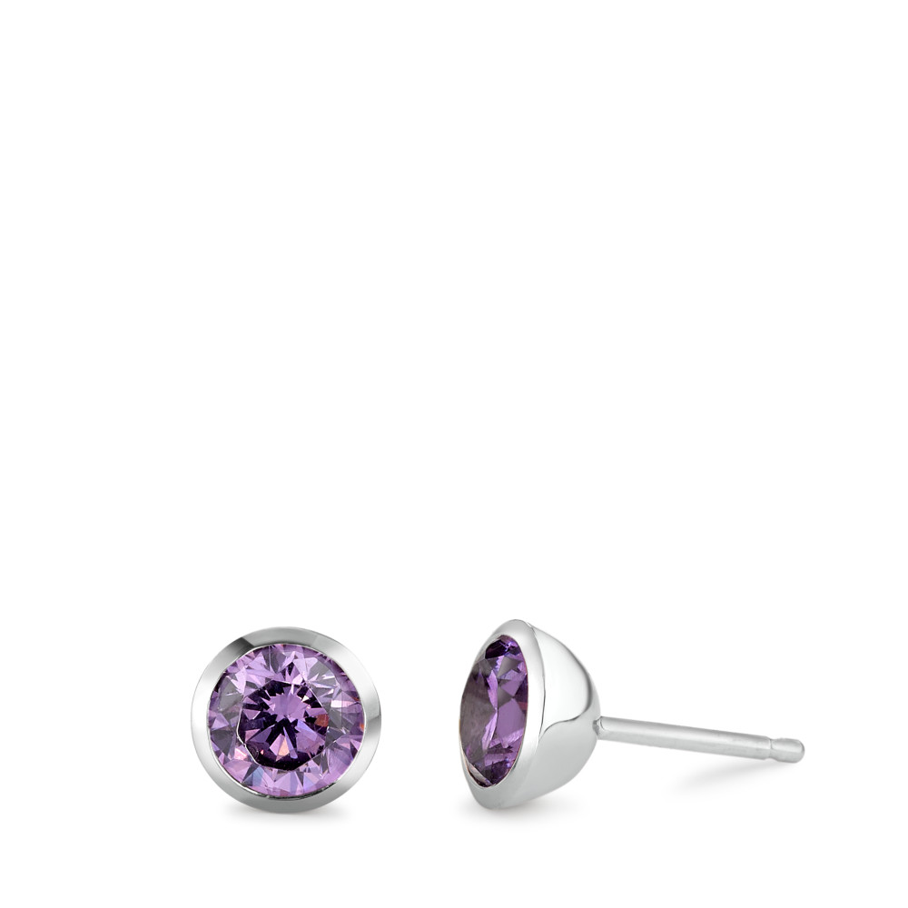 Clous d'oreilles Argent Zircone violet, 2 Pierres Rhodié Ø7.5 mm-589187