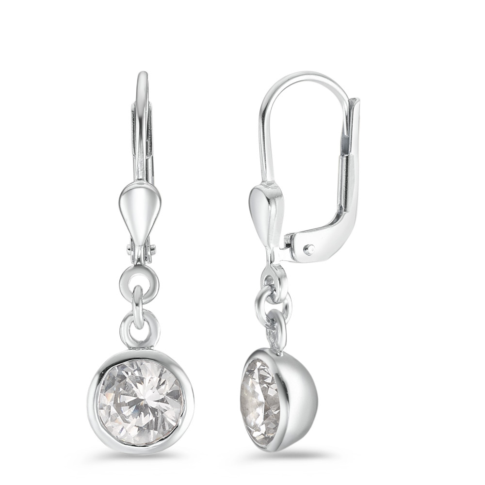 Pendant d'oreilles Argent Zircone blanc, 2 Pierres Rhodié Ø7.5 mm-589190