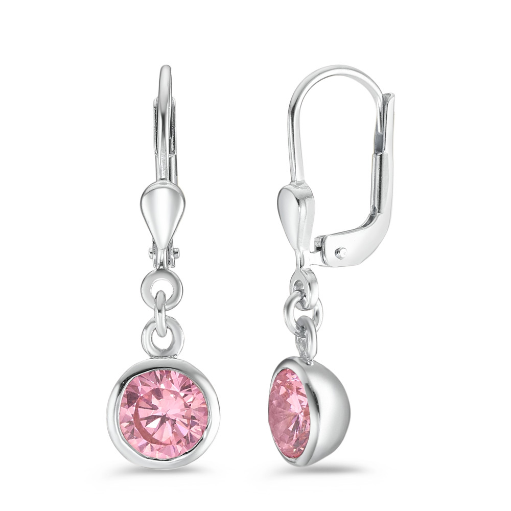 Pendant d'oreilles Argent Zircone rose, 2 Pierres Rhodié Ø7.5 mm-589191
