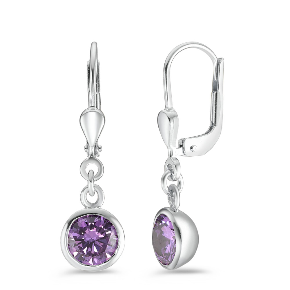 Pendant d'oreilles Argent Zircone violet, 2 Pierres Rhodié Ø7.5 mm-589192