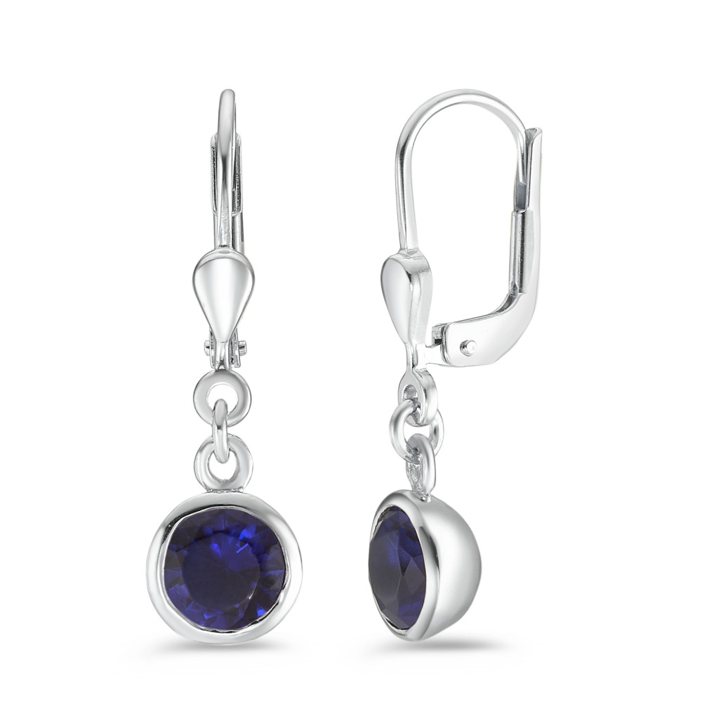 Pendant d'oreilles Argent Zircone bleu, 2 Pierres Rhodié Ø7.5 mm-589193