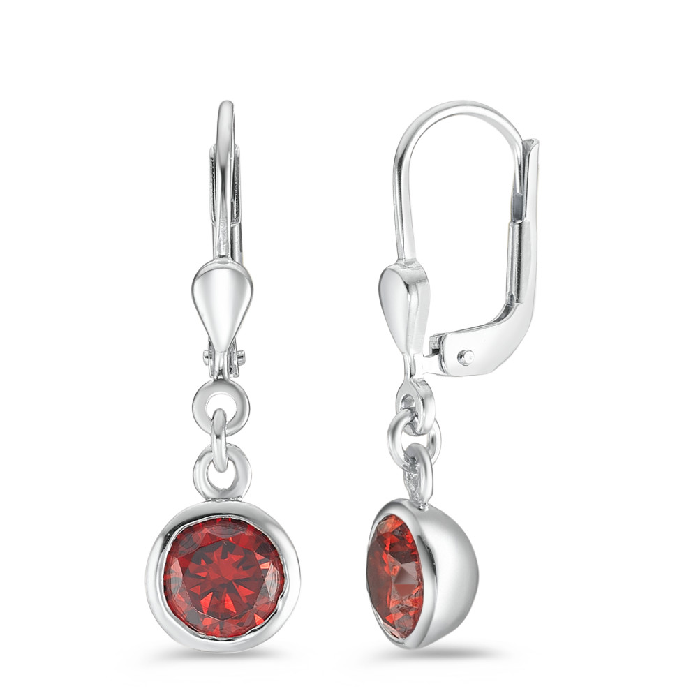 Pendant d'oreilles Argent Zircone rouge, 2 Pierres Rhodié Ø7.5 mm-589194