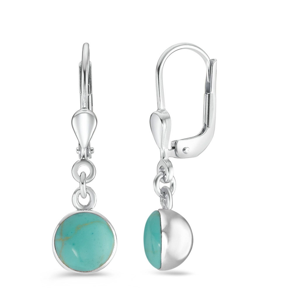 Pendant d'oreilles Argent Turquoise vert Rhodié Ø7 mm-589208
