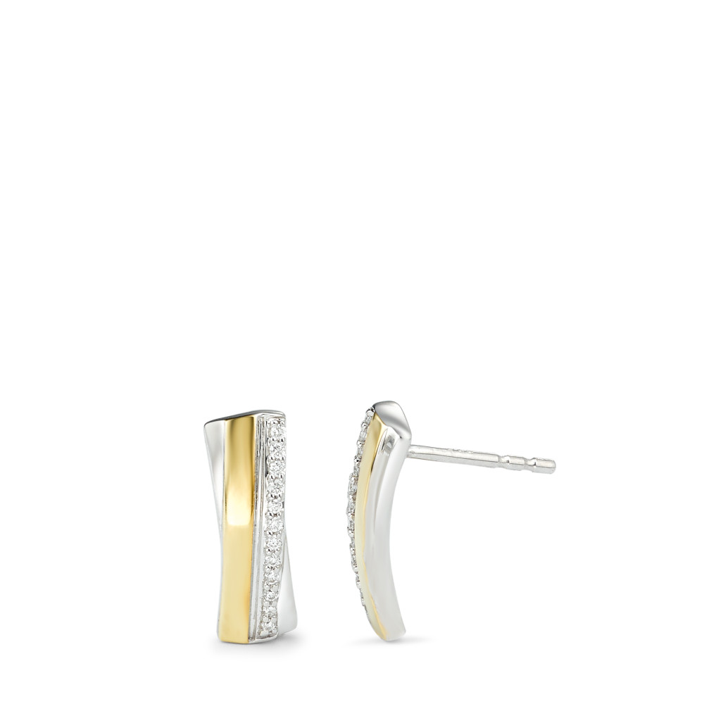 Clous d'oreilles Or blanc 9K Diamant 0.06 ct, 24 Pierres, w-si jaune Plaqué or-589294