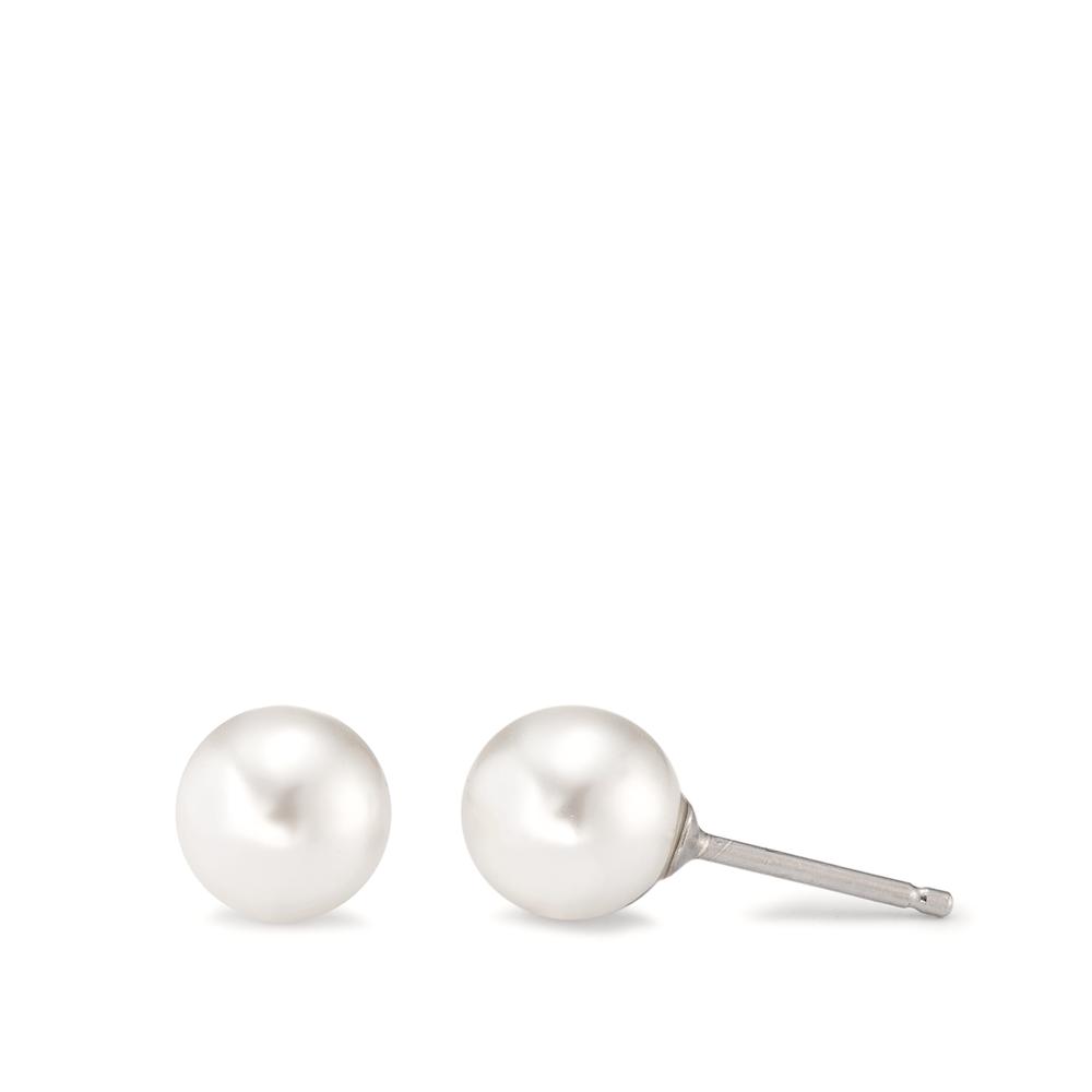 Clous d'oreilles Argent Rhodié [shining Pearls] blanc, 2 Perles, 8 mm-589345