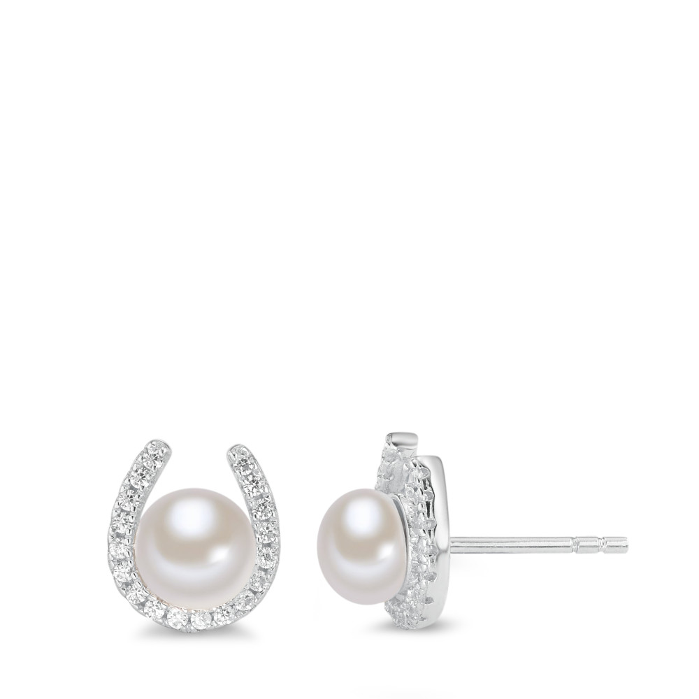 Clous d'oreilles Argent Zircone Rhodié perle d'eau douce blanc, 2 Perles, 6 mm Ø9 mm-589381