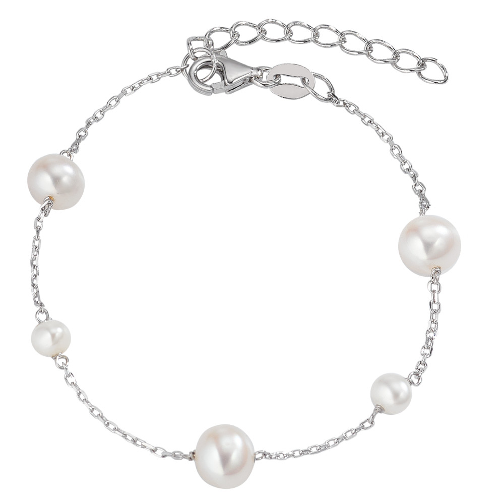 Armband Silber rhodiniert Süsswasserzuchtperle weiss, 5 Perlen, 6 mm 16-18 cm verstellbar-589396